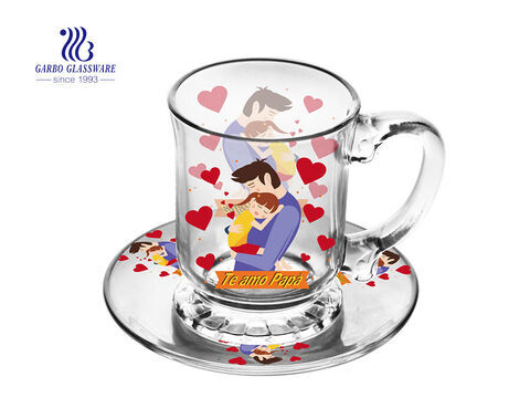 Promotional coffee glass mug with saucer sets for Merry Christmas Gift