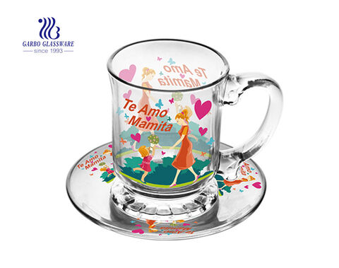 Promotional coffee glass mug with saucer sets for Merry Christmas Gift