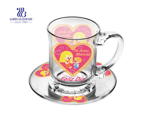 Promotional coffee glass mug with saucer sets for Merry Christmas Gift