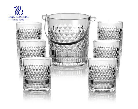 Vente en gros Diwali promotion haute blanc verre glace seau ensemble