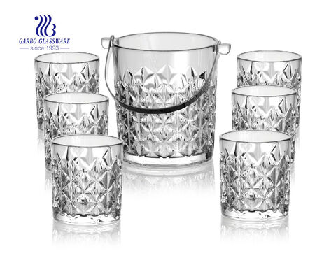 Vente en gros Diwali promotion haute blanc verre glace seau ensemble