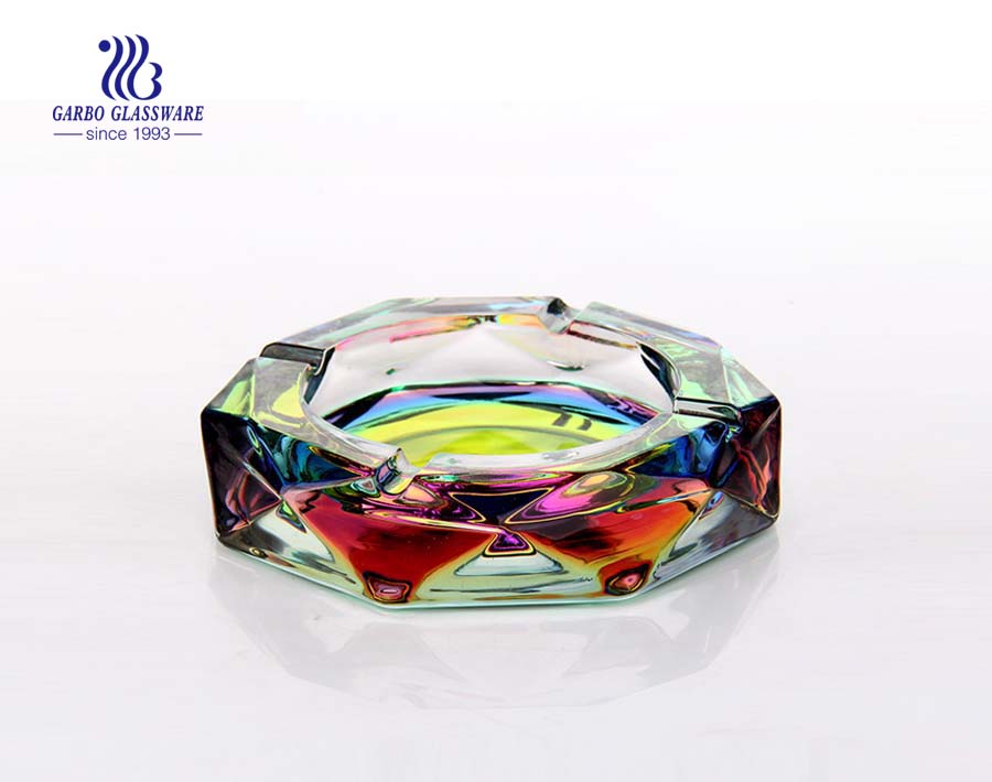 Amber color round glass ashtray for cigarette smoking 