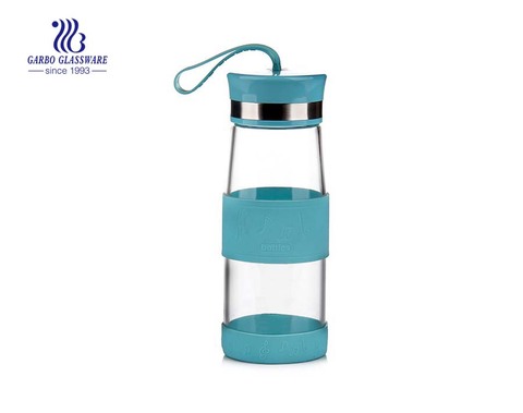 Garrafa de água de vidro de borosilicato do projeto 400ml elegante com a luva de neoprene para a proteção