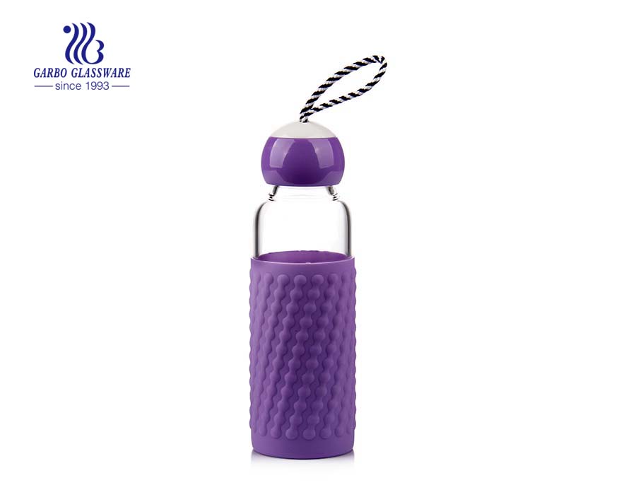 400ml Elegant Design Borosilicate Glass Water Bottle With Neoprene Sleeve For Protection