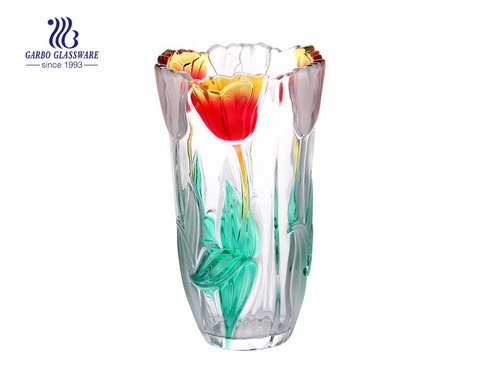 Vaso de vidro de Design de flor de tulipa fosca com cor de spray grande