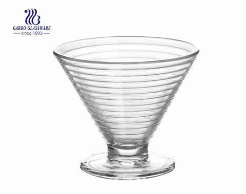 Factory cheap spining wave shape glass sundae cup