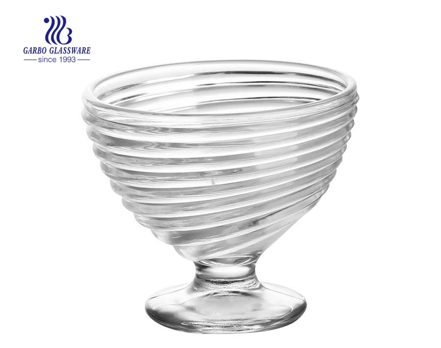 Factory cheap spining wave shape glass sundae cup