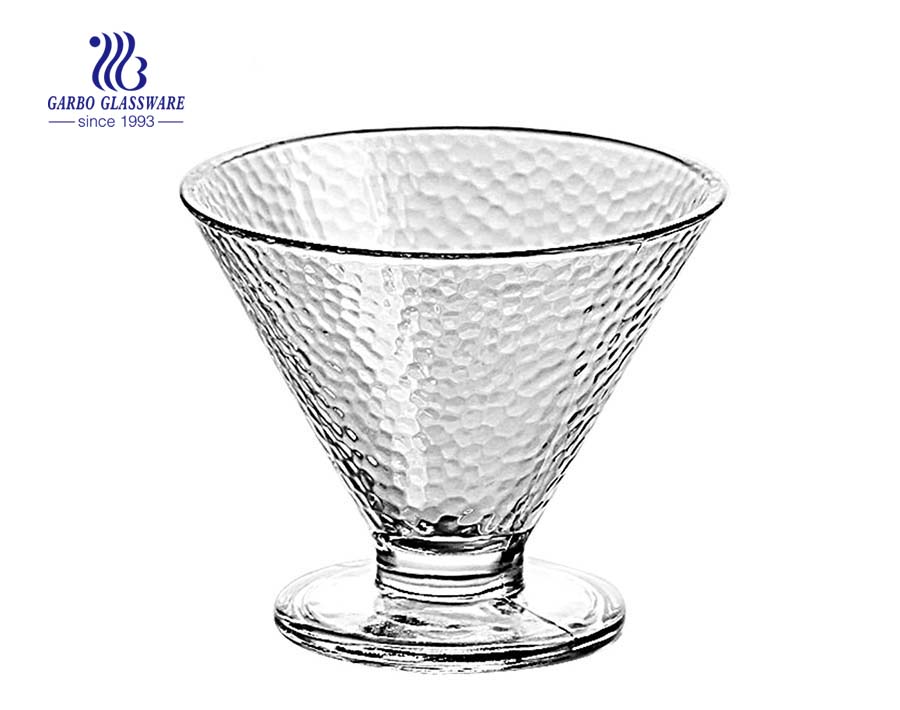 Factory cheap spining wave shape glass sundae cup