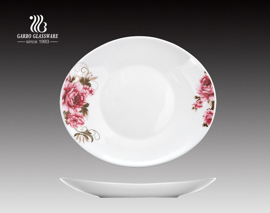 8.5inch OEM customized decal printing opal glass plate for restaurants