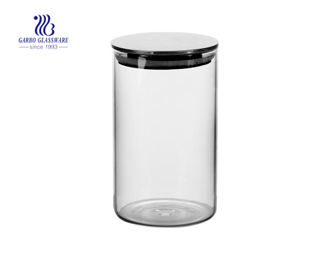 Borosilicate Cylinder glass food storage canisters with cooper lid  1150ml        