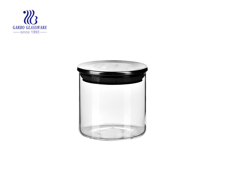 Borosilicate Cylinder glass food storage canisters with cooper lid  1150ml        