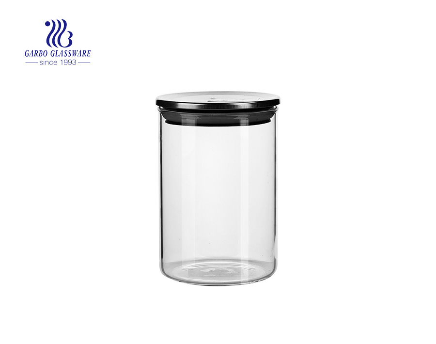 Borosilicate Cylinder glass food storage canisters with cooper lid  1150ml        