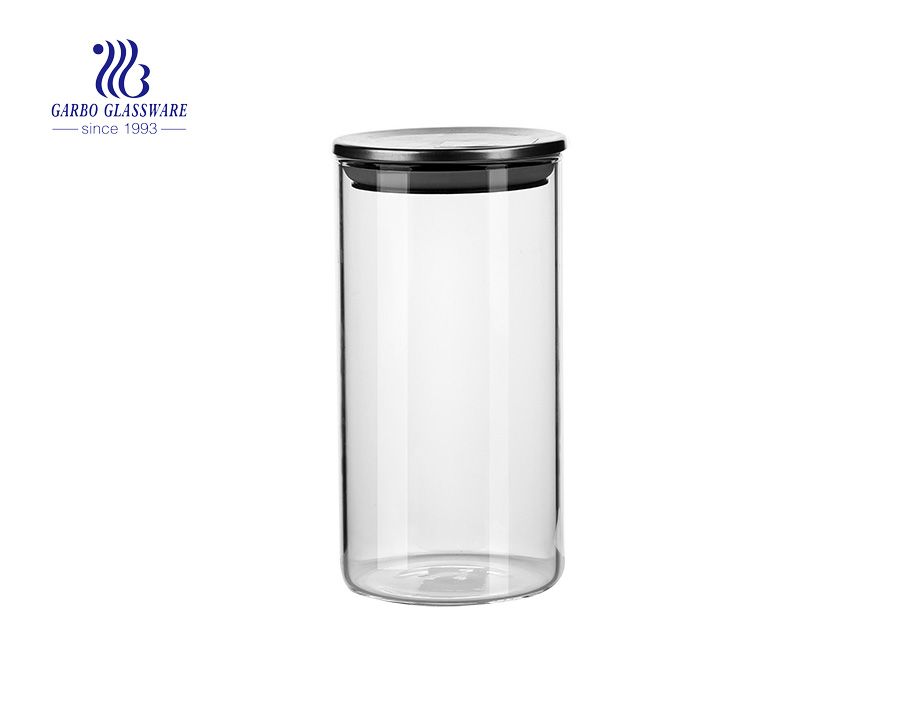 Borosilicate Cylinder glass food storage canisters with cooper lid  1150ml        