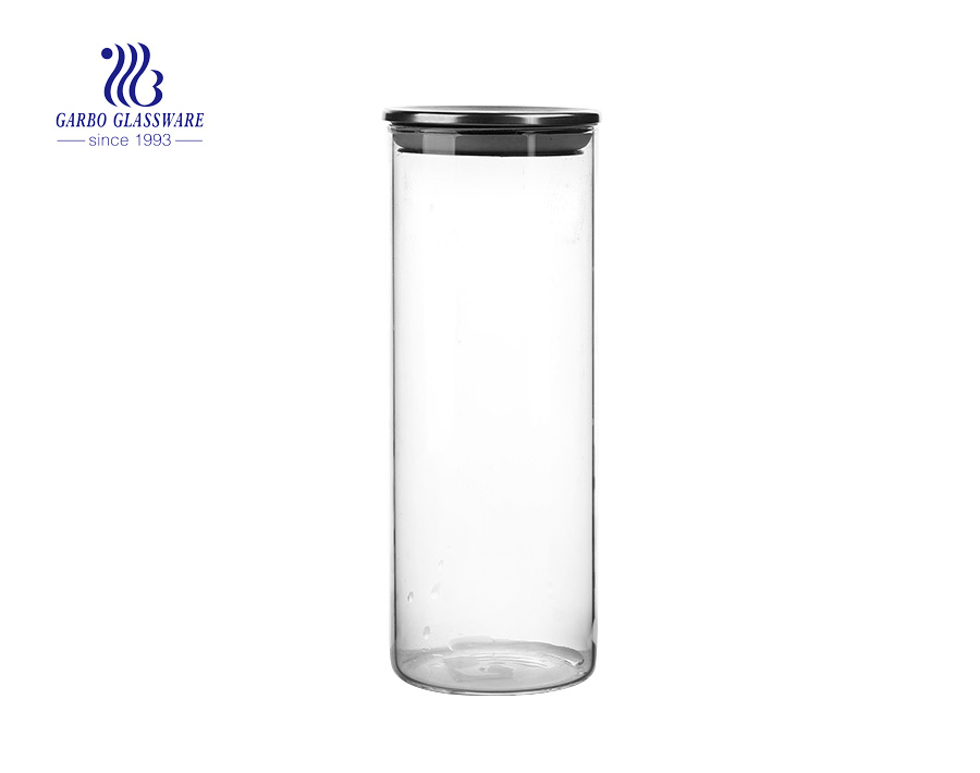 Borosilikat Zylinder Glas Lebensmittellagerbehälter mit Kupferdeckel 1150ml