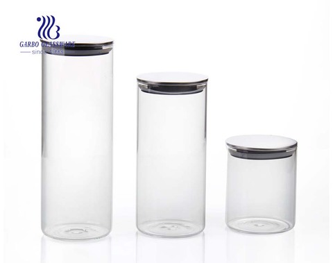 3Piece Canisters Sets with Silicone Seal Borosilicate Glass Jars Vacuum Seal for Tea Coffee Sugar Pop Flour Canister for Kitchen