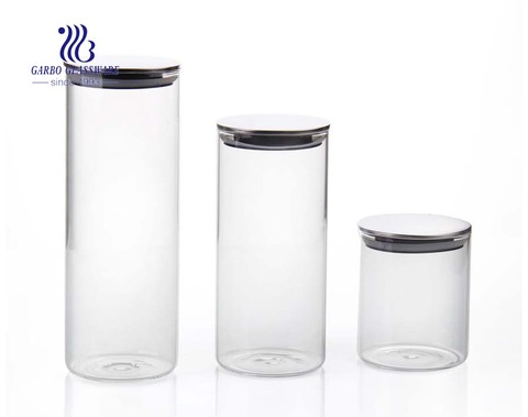 Bộ lon 3 mảnh với con dấu silicon Borosilicate thủy tinh Chum con dấu chân không cho trà cà phê đường Pop Flour Hộp đựng bột cho nhà bếp