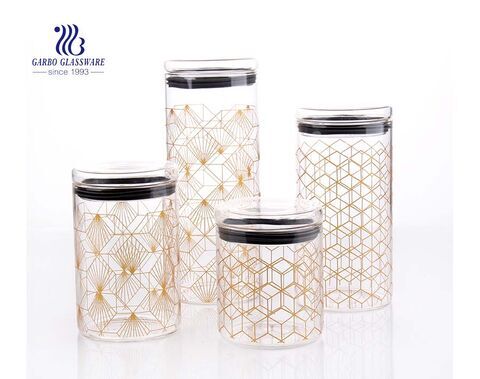 Set of 4 Stackable Airtight Glass Storage Canisters, Lead Free Borosilicate  Glass, with Stainless Steel Lid