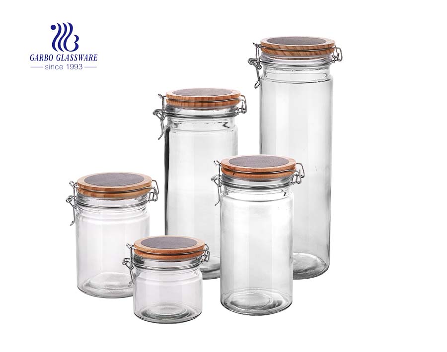 Set of 4 Stackable Airtight Glass Storage Canisters with decals, Lead Free Borosilicate Glass, with Stainless Steel Lid, for Tea Leaves, Nuts, Seasoning and Coffee Beans Storage 