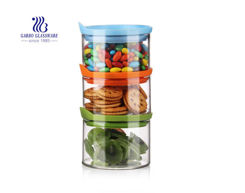 800ml Glass Stackable Airtight Food Storage Containers with Turquoise Lids Jar set of 4 Kitchen Canisters for pantry storage