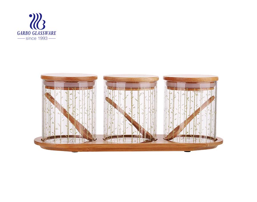 Set de 3 pots en verre borosilicate avec couvercle en bambou à