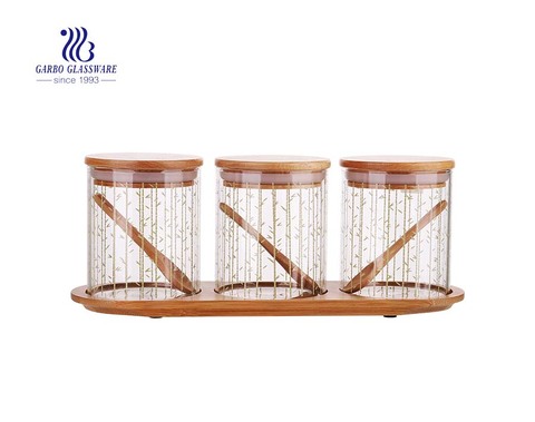 450ml Sugar Container with Lid and Spoon and bamboo tray for Sugar Bowl Serving Tea, Coffee, Spice 