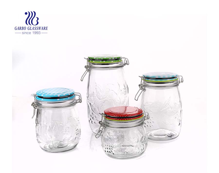 Deudor Competitivo fascismo set-of-4-clear-glass-airtight-kitchen-canisters-and-canning-jars-with-bail-trigger-hermetic-seal-clamp-lids-(r