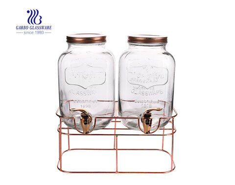 Glass Drink Dispenser 1 Gallon Mason Jar Cold Beverage Dispenser With Stand  NEW