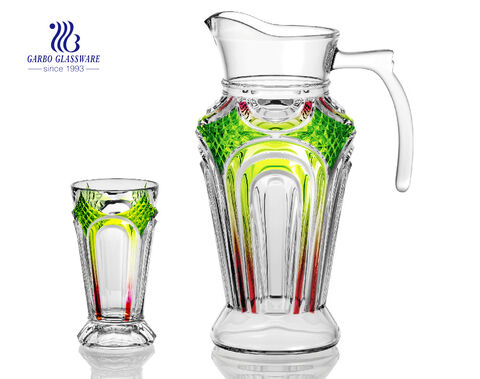 Wholesale 7pcs 1.3L glass pitcher glassware set drinking glass set, high quality juice jug with plastic lid promotion glass water drink set