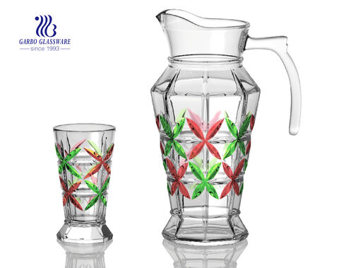 Wholesale 7pcs 1.3L glass pitcher glassware set drinking glass set, high quality juice jug with plastic lid promotion glass water drink set