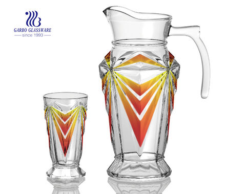 Wholesale 7pcs 1.3L glass pitcher glassware set drinking glass set, high quality juice jug with plastic lid promotion glass water drink set