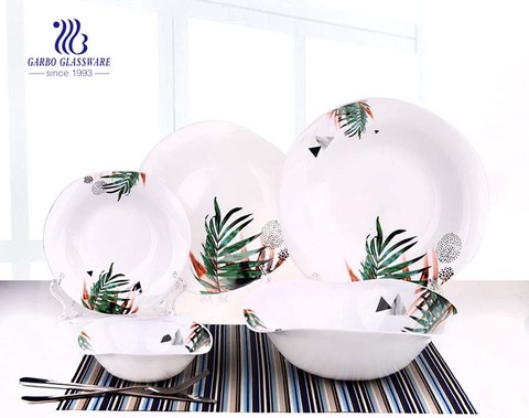 Set 18 opal glass dinnerware tempered glass plate and bowl with special decal 