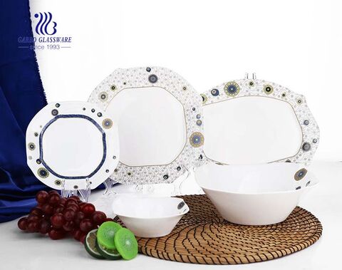 Set 18 opal glass dinnerware tempered glass plate and bowl with special decal 