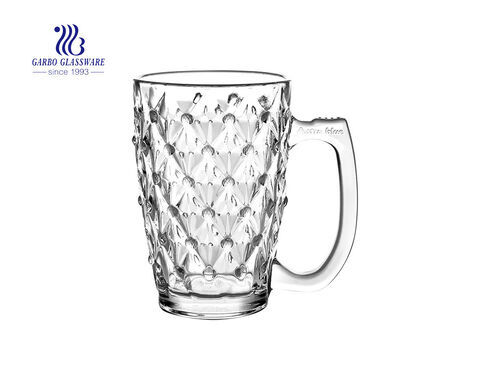 Caneca de vidro de diamante de 340ml com alça de vidro