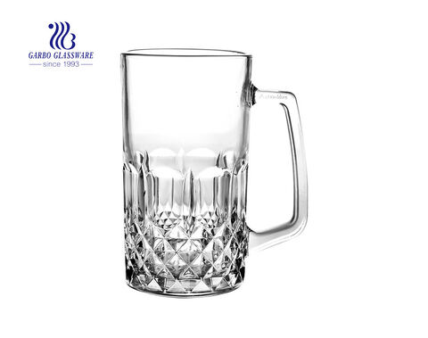 Caneca de vidro de diamante de 340ml com alça de vidro