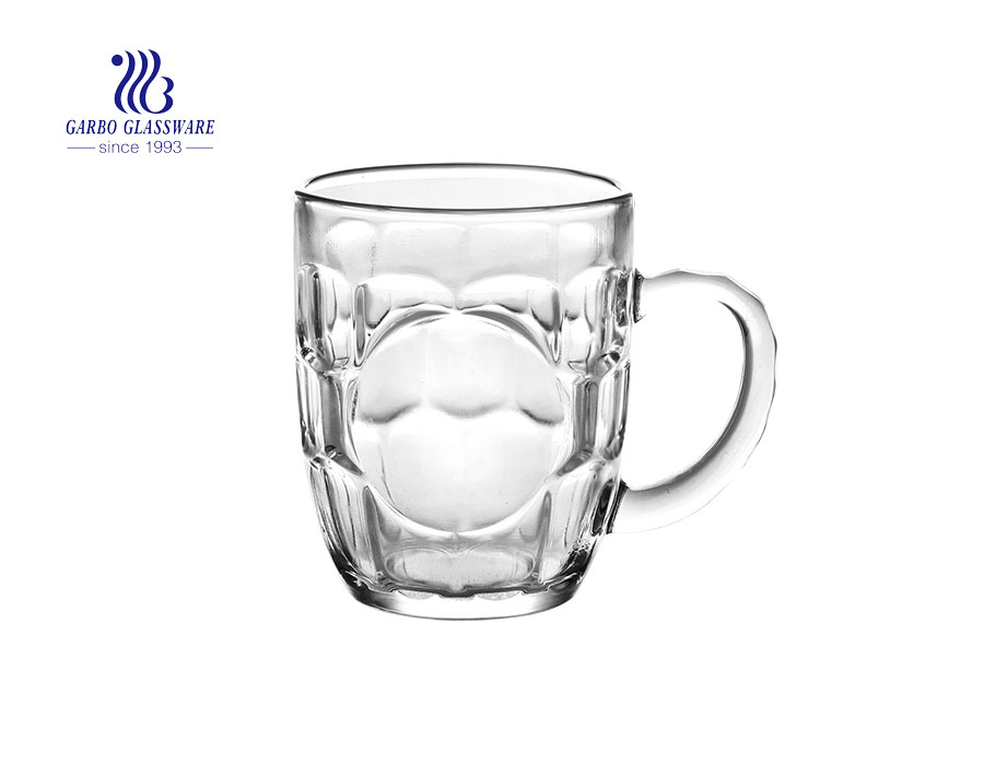 Caneca de vidro de diamante de 340ml com alça de vidro