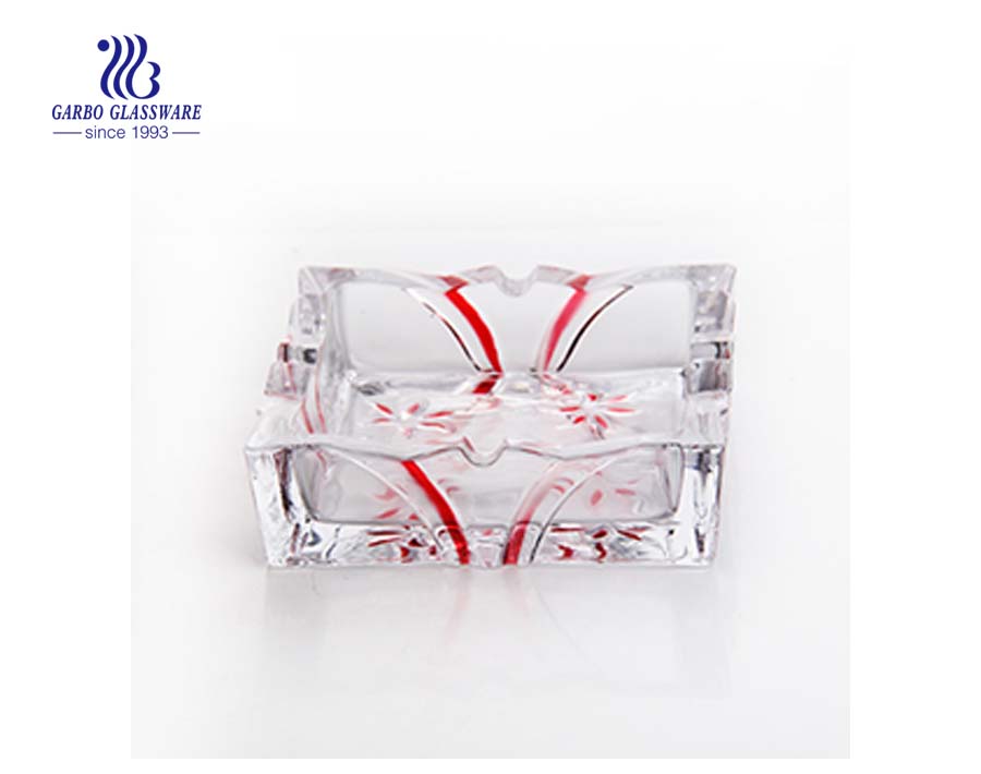 Custom design spray color square shape glass ashtray in glass