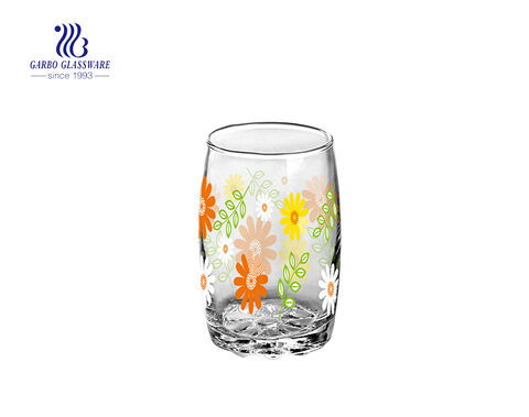 9oz flower printing blowing glass cup 