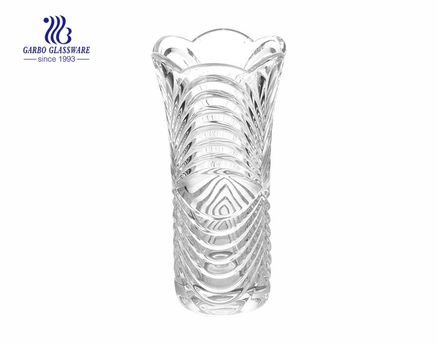 Big Size Embossed Clear Glass Flower Vase 