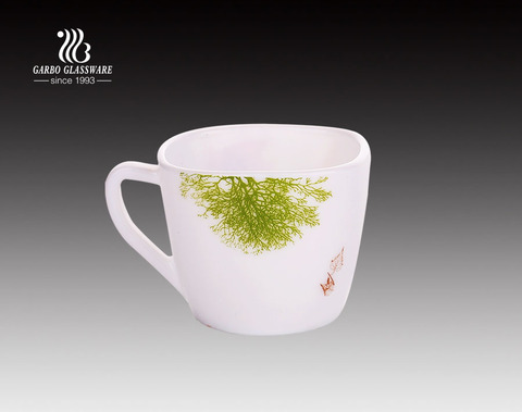220ml Customized Decal Decor Opal Glass Coffee Tea Mug With Handle