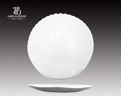 10inch OEM Fancy design seashell white opal glass dinner plates