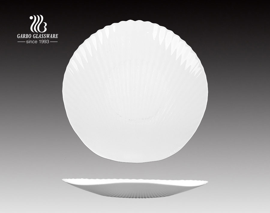 10inch OEM Fancy design concha blanca platos de vidrio opalino