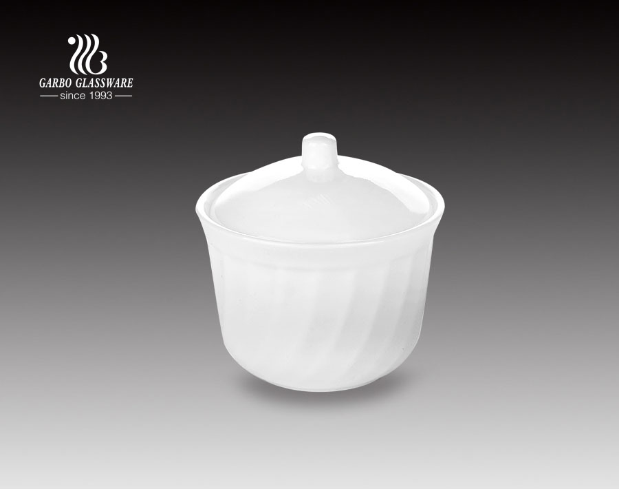 210ml white opal glass soup pot with lid for kitchen