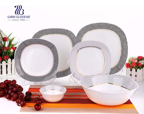 Wholesale high quality cheap decal 58pcs opal glass dinner set 