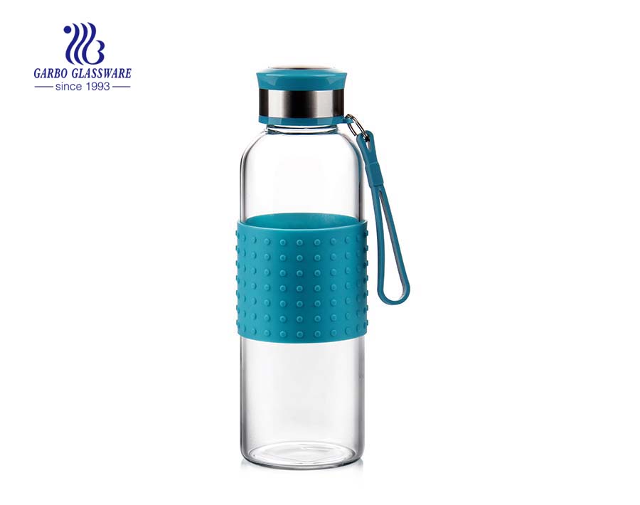 Garrafa de água de vidro de borosilicato de 590ml com neoprene doze