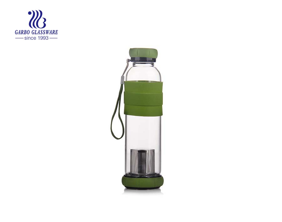 Botella de agua de vidrio borosilicato de 430 ml con filtro