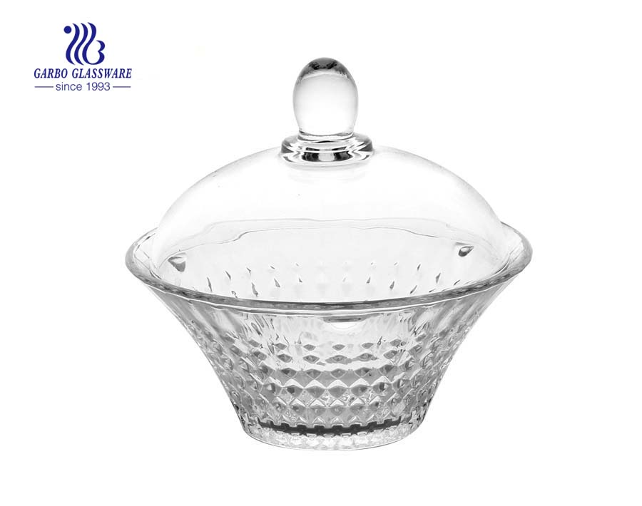 Cristal de armazenamento de alimentos de vidro Sugar Bowl Cookie Jar Com Tampa