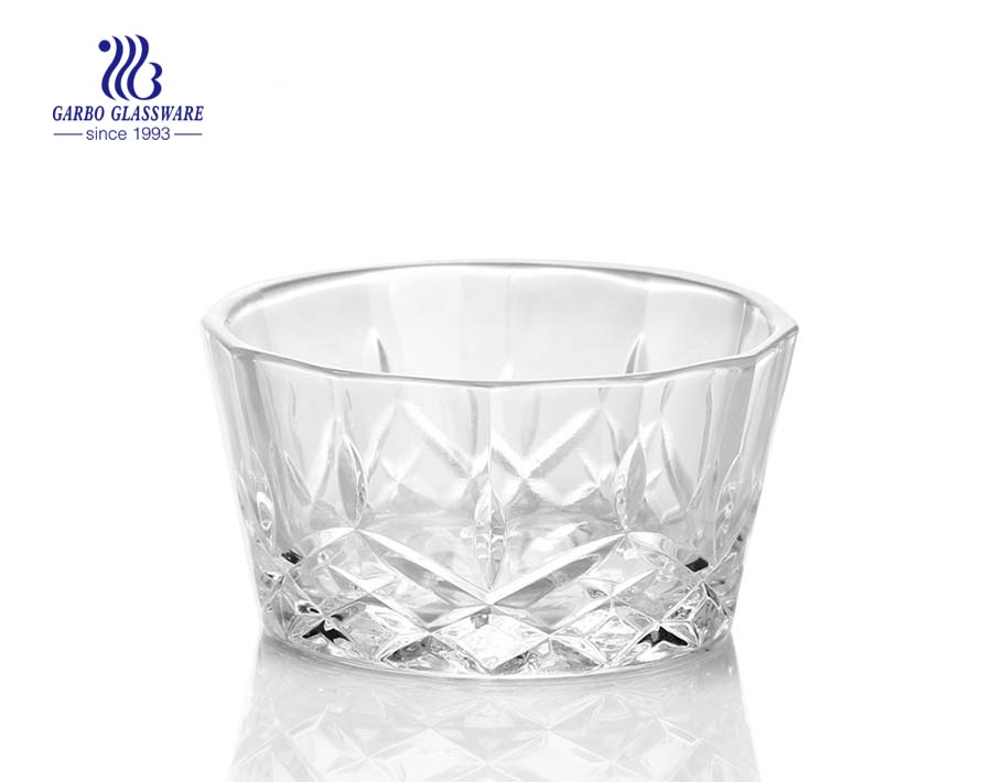 Food grade wholesale square shape glass fruit salad bowl with rhombus pattern