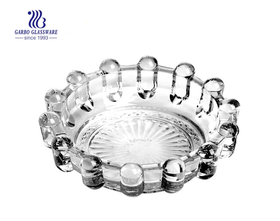 flower design round shape clear glass smoking ashtray 