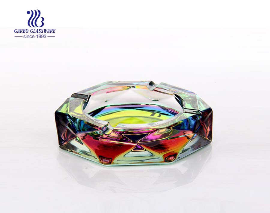 flower design round shape clear glass smoking ashtray 