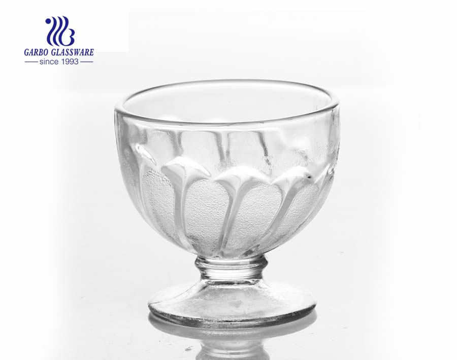 3.6inch Factory engraved fancy design glass ice cream bowl